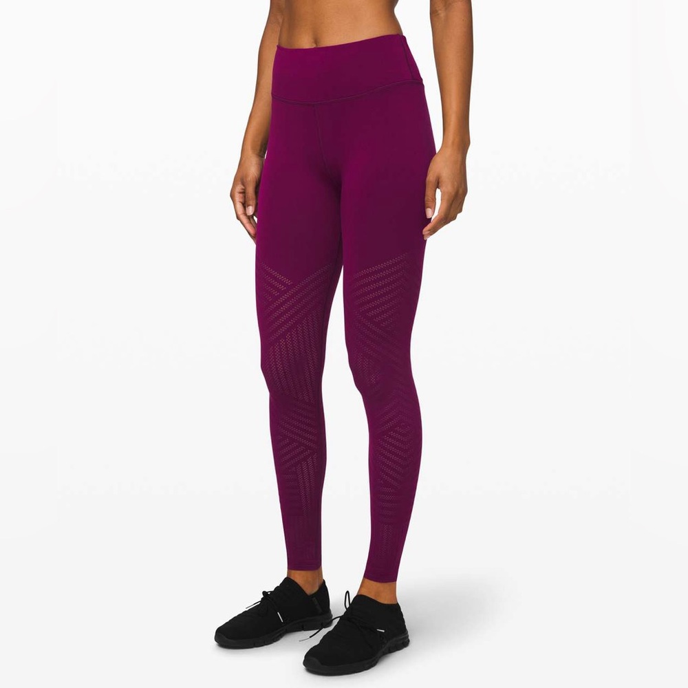 Lululemon Reveal Tight Mesh Stripes -Marvel Magenta Cutout Leggings